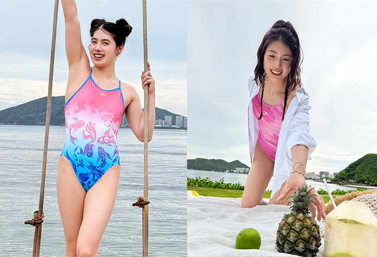 ANTA Zhang Yufei Edition Women's Racing Swimsuit Professional Training One-Piece Gradient Pink XL 2