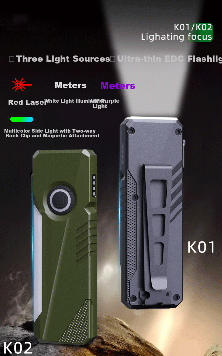 Cavalry High-Power Multifunctional Portable Flashlight Laser UV Long Battery Life Side Light EDC Slim Lightweight Magnetic Work Light 1