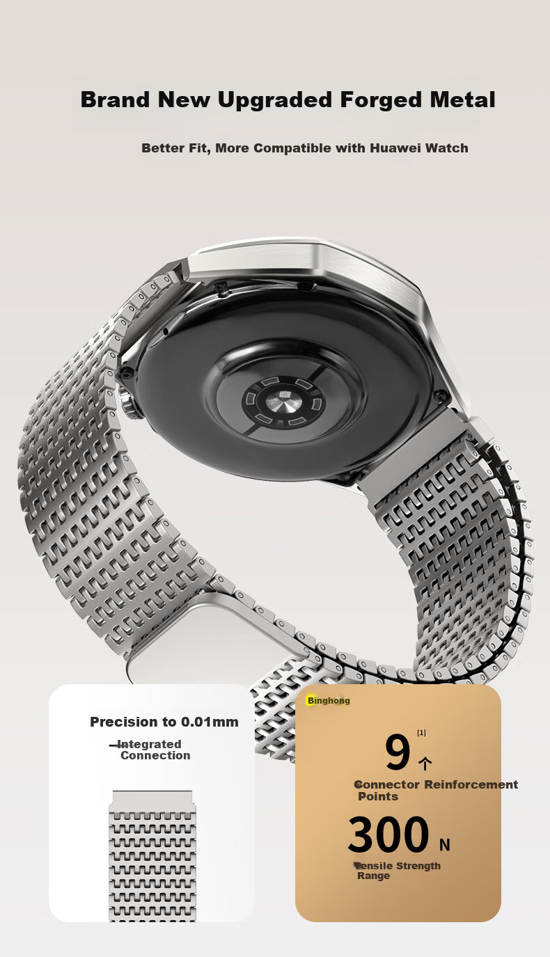 Binghong Magnetic Steel Strap for Huawei GT3 GT3 Pro GT2 Watch5 GT5 Pro 42mm 20mm Black 6