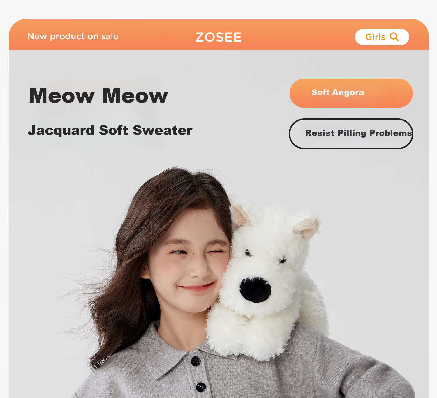 Zuo Xi Girls' Sweater Polo Shirt Children's Autumn Winter 2025 New Warm Inner Knitwear Gray 140 1