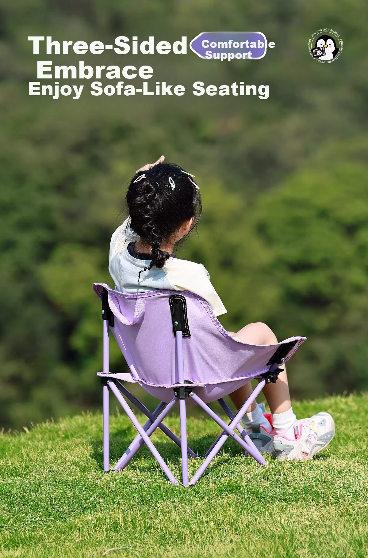 CAMEL Lightweight Children's Moon Chair Outdoor Folding Chair Picnic Portable Home Leisure Camping Chair 3626Q Sky Blue 7