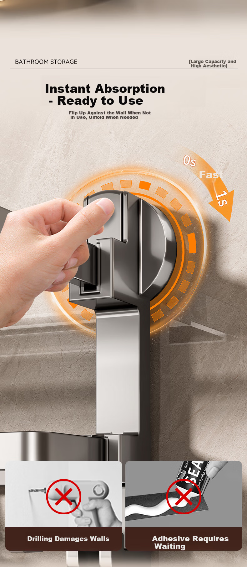 Baihan Suction Cup Towel Rack No Drilling Bathroom Storage Rack Shower Hanging Bathroom Towel Holder Organizer Rack 2