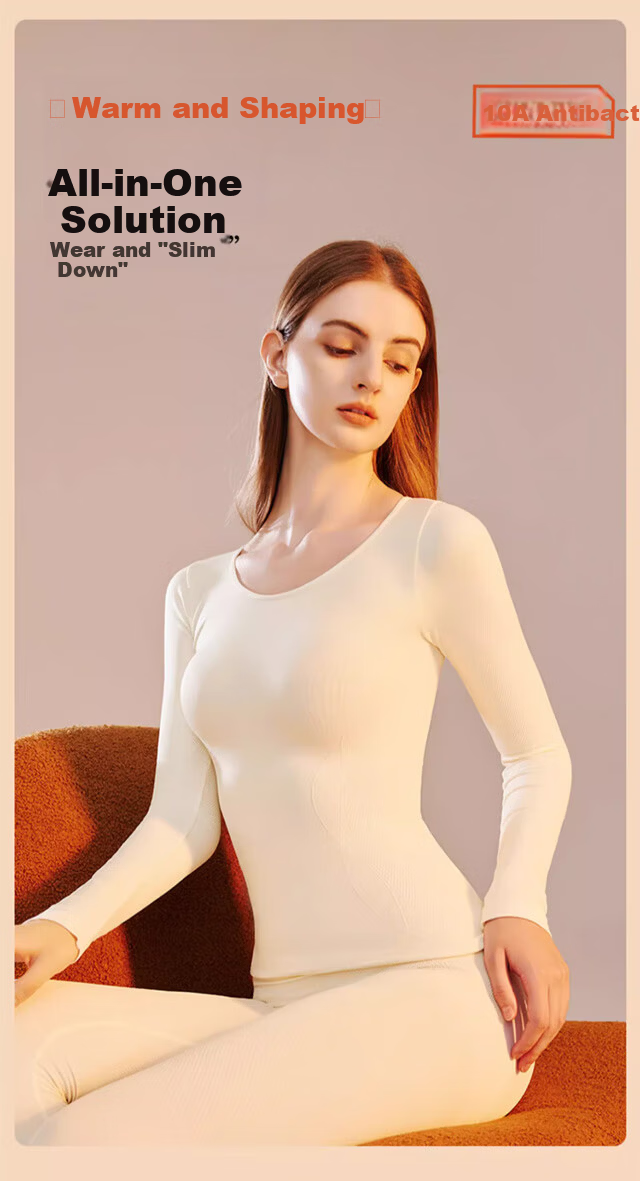 XUEXIMAN Women's Thermal Underwear 2025 New Autumn Winter Slimming Body Shaping Warm Set Slim Fit Top and Bottom 2