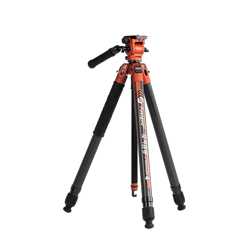 Fotopro Air 4 + MH-2D + SJ-8 3K Twill Pure Carbon Fiber Tripod 1-Second Quick Setup 3kg Load Flame Orange Portable Outdoor Photography Video Vlog