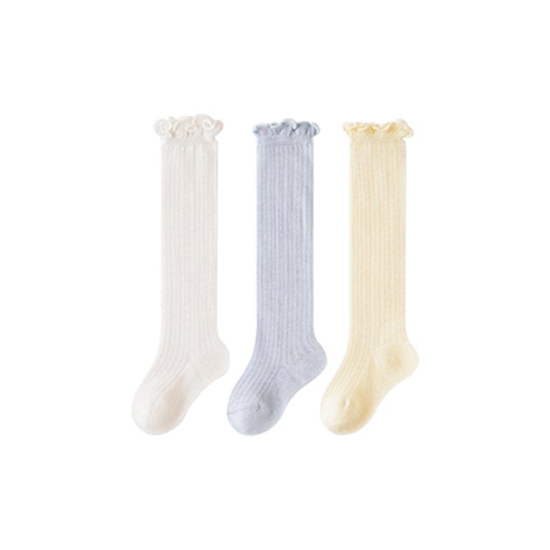 Aibao Baby Long Tube Socks Summer Thin Mesh Over-the-Knee Socks Newborn Unisex Solid Cotton Socks 3 Pairs M Size T296