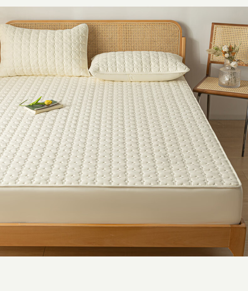 MUJI Class A Waterproof Soybean Cotton-Padded Fitted Sheet Single Double 1.8x2m Mattress Protector Cover for 1.8m Bed 4
