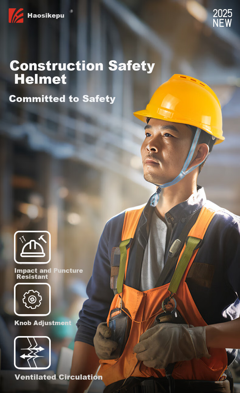 Haosikepu Safety Helmet, Yellow Three-Strap Breathable, 1 Piece, National Standard ABS Construction Site Anti-Smashing Thickened Safety Helmet 2