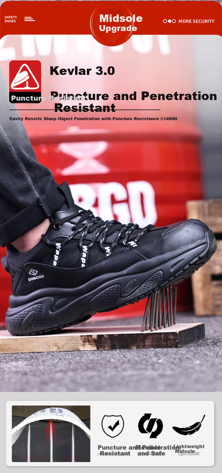 Dinggu Men's Safety Work Shoes Steel Toe Anti-Smash Anti-Puncture Odor-Resistant JD1630 Black Size 39 2