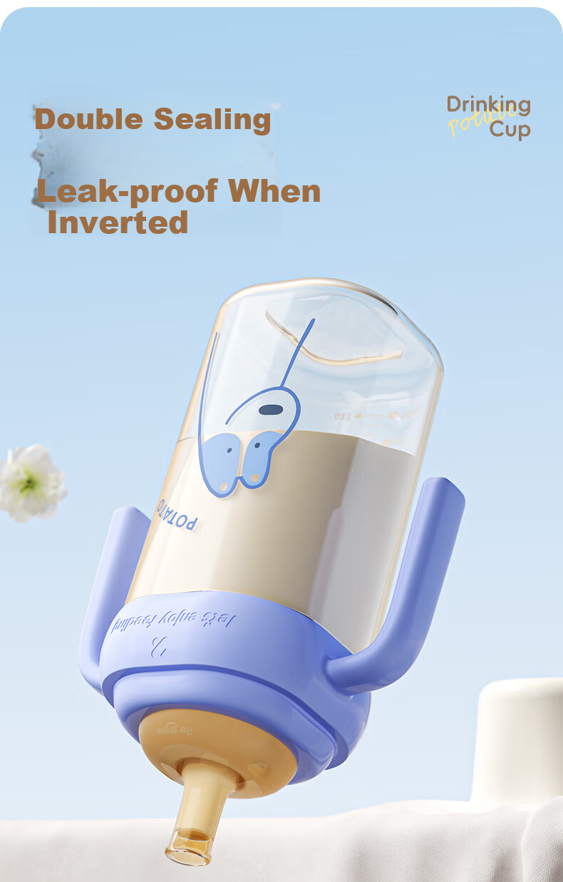 Potato Baby Bottle PP Children's Straw Water Cup with Gravity Ball Spout 9+ Months 300ml Lake Blue 7