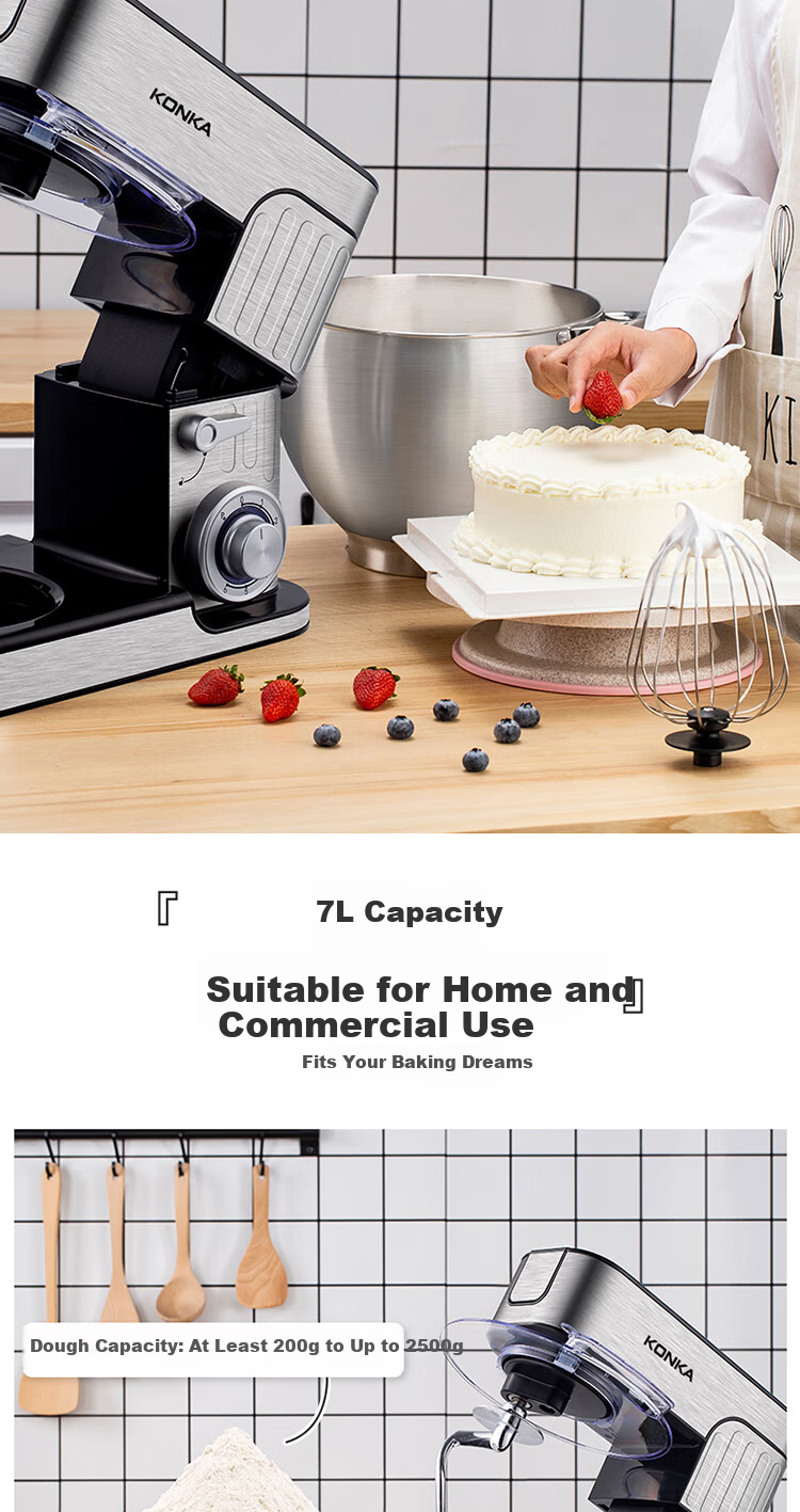 KONKA Quiet Kitchen Machine Home Dough Mixer Multifunctional Kneading All-in-One Flour Cream Mixer Fully Automatic Food Processor DC Motor 7L Large Capacity KM-911 3