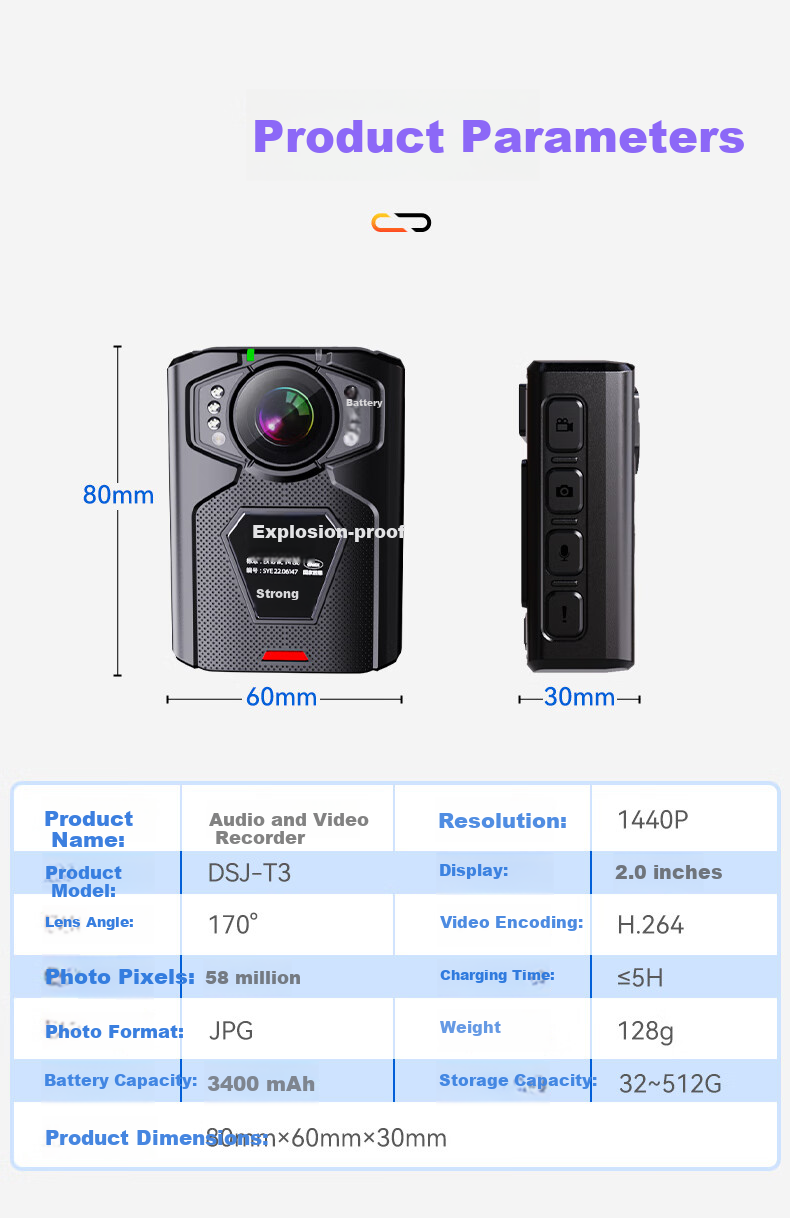 Tuqiang DSJ-T3 Explosion-Proof Law Enforcement Body Camera HD Portable Chest-Mounted Mini Mining Safety Inspection Recorder 32GB 1