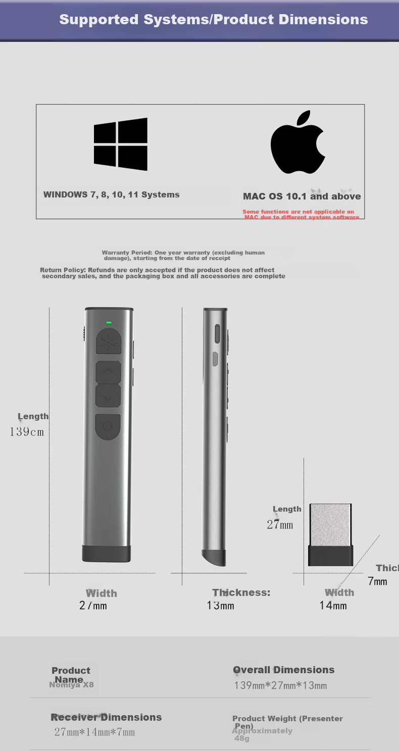 Nomiya X8 Metal Body Digital Laser Pointer LED LCD TV Multi-Function Presentation Remote Focus Magnifier Rechargeable PPT Air Mouse Drawing Pen for Teachers 14