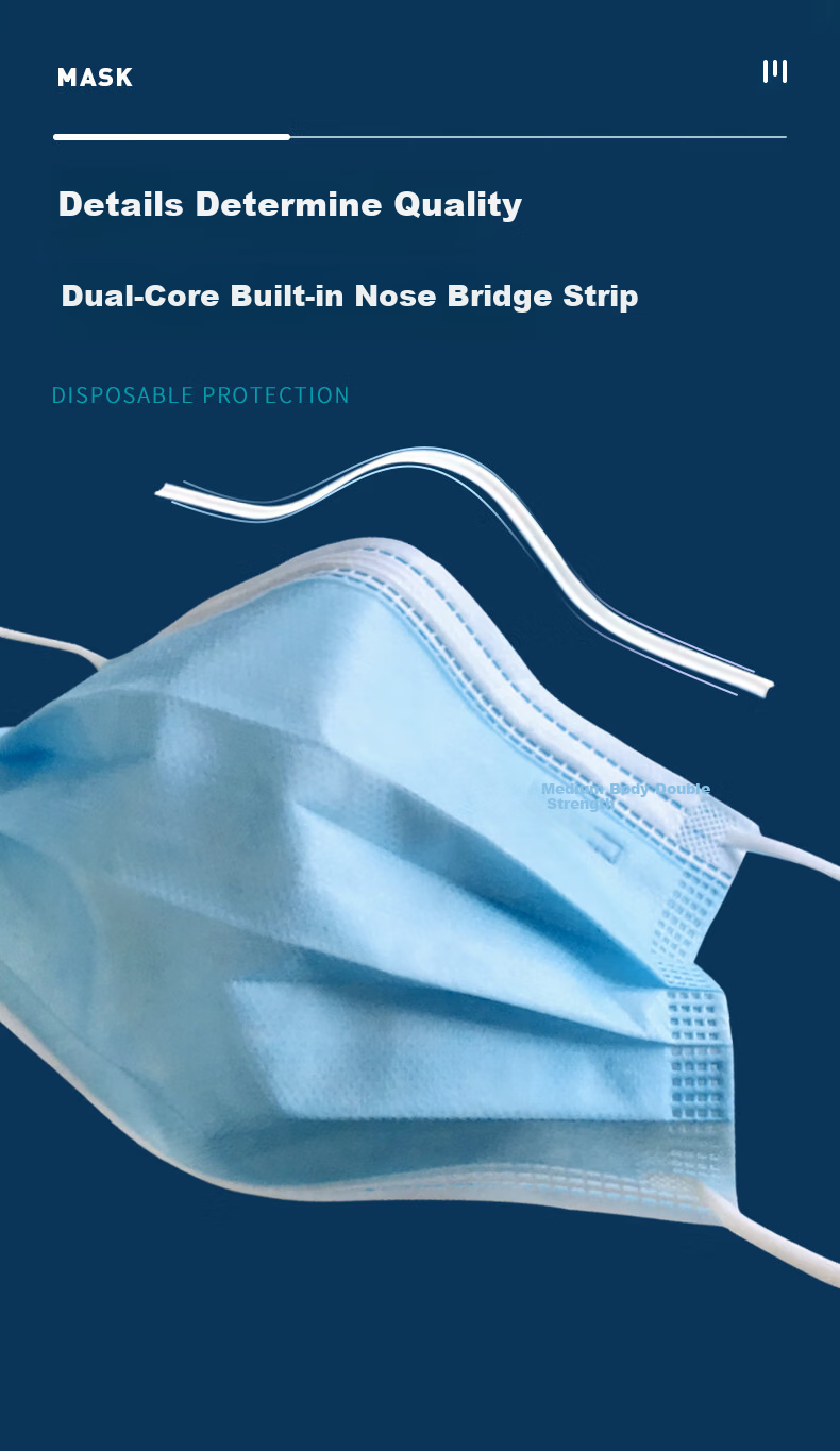 ZHONGTI BY-POWER Disposable Mask Independent Packaging Three-Layer Protection H1 Dustproof Mask Factory Workshop Anti-Fog Pollen Allergy Droplet Flu Virus Protective Mask Blue 50pcs/Box 6