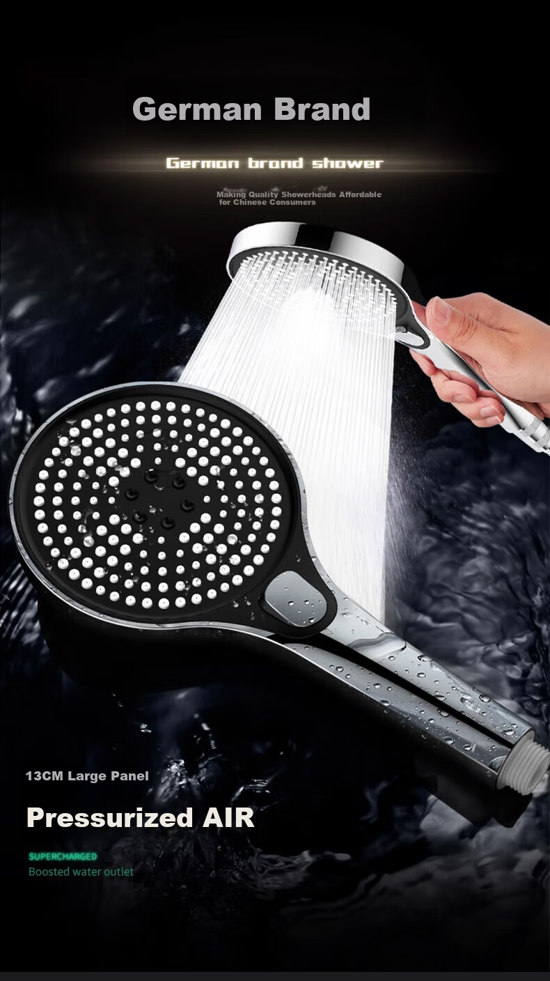 WUZORY Germany Pressurized Shower Head Handheld Bathroom Silver 127 9