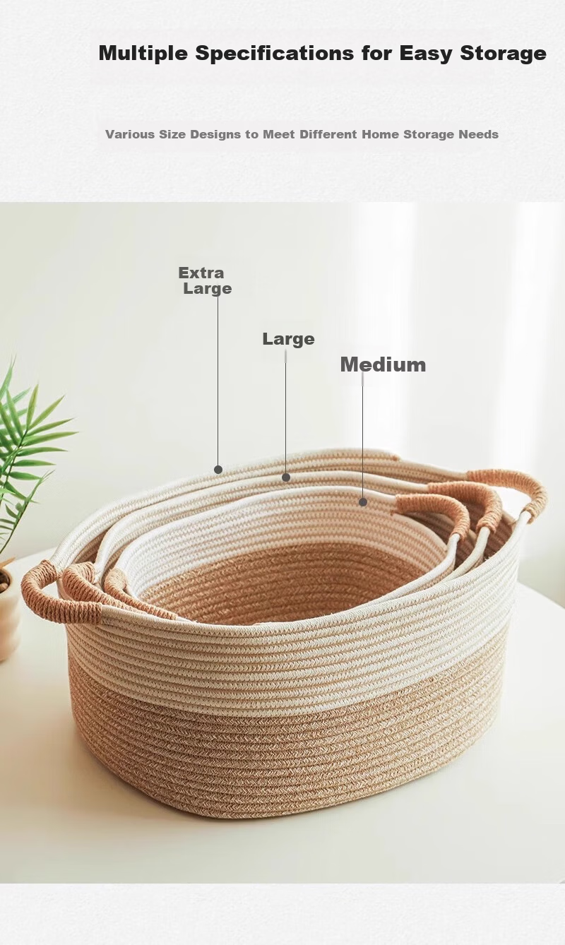 Yuanben Handmade Cotton Rope Woven Storage Basket for Bedside Cabinet, Multi-Purpose Organizer for Snacks, Toys, Clothes, Home Use 10