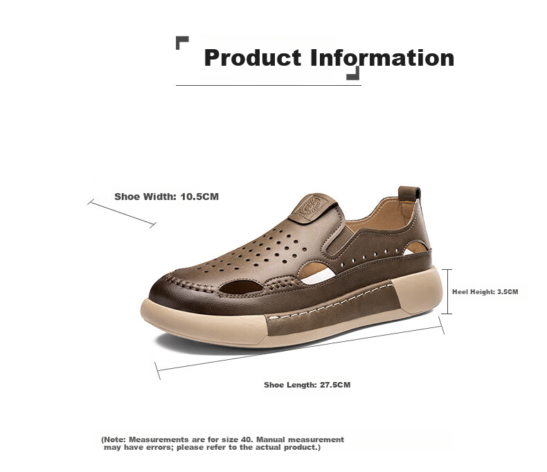 LAORENTOU Men's Summer Closed-Toe Outdoor Casual Beach Sandals Non-Slip Hollow Leather Sandals LL193 Khaki Size 38 1