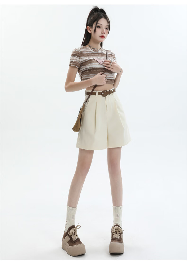 Jeanswest Women's 2026 Summer Cotton High-Waist Fashion Straight-Leg White Mid-Length Shorts XL 9