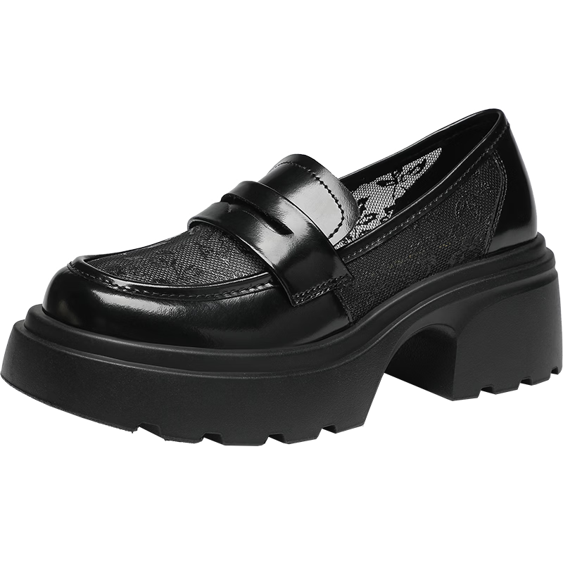 ZHR Women's Loafers, Height-Increasing Thick-Soled Academic Style Flats, Versatile Black Leather Shoes for Women, AH551, Black, Size 38
