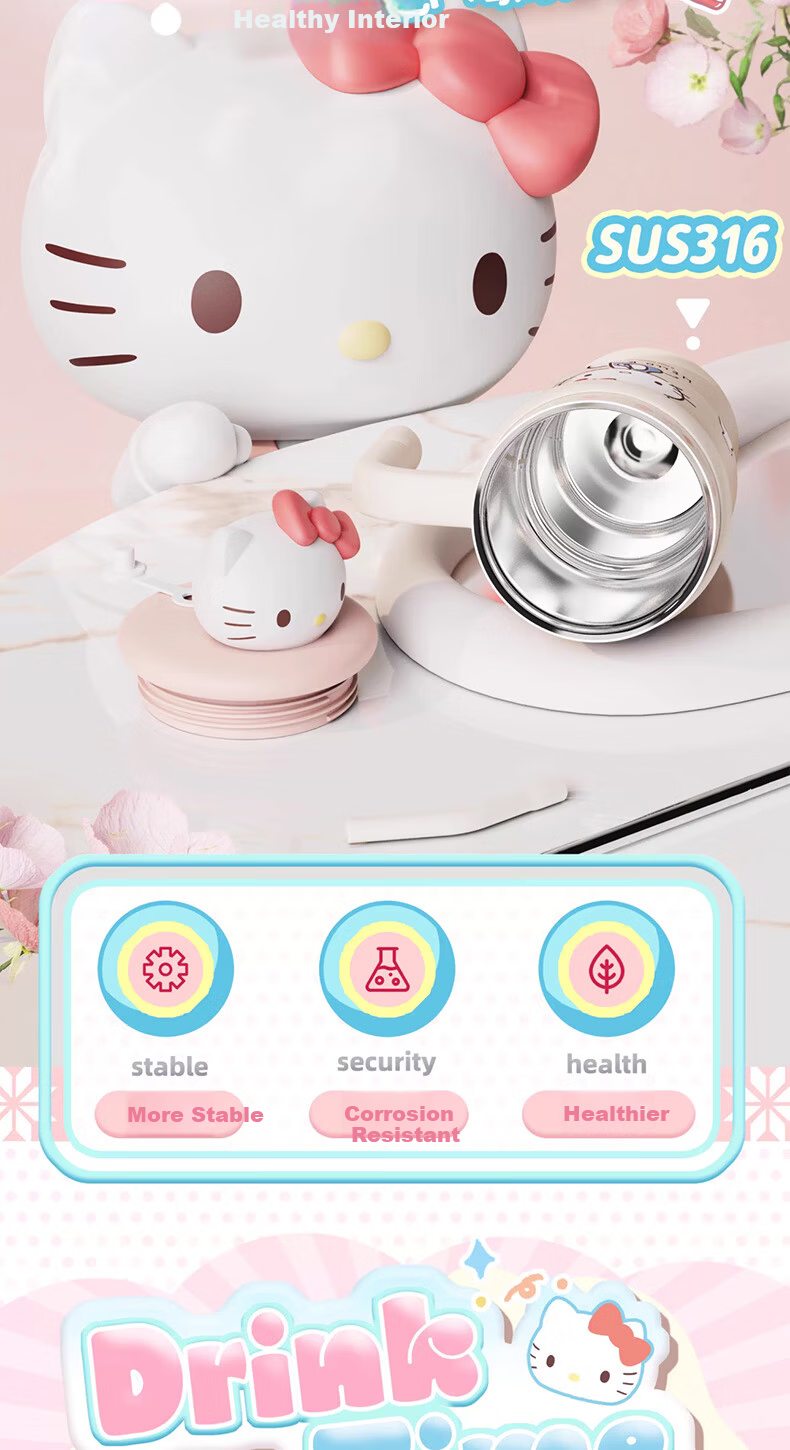 MINISO Sanrio Hello Kitty Insulated Tumbler with Plush Doll, Large Capacity 700ml Travel Mug for Home and Office 9
