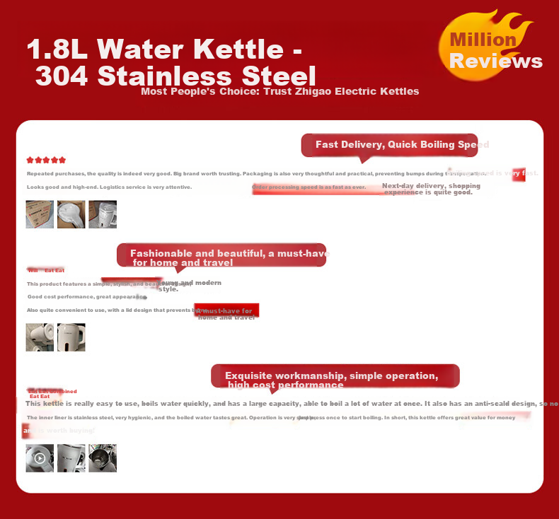 CHIGO Electric Kettle 1.8L Double-Layer Anti-Scald Stainless Steel Water Boiler High Power Fast Boiling Household Kettle 1