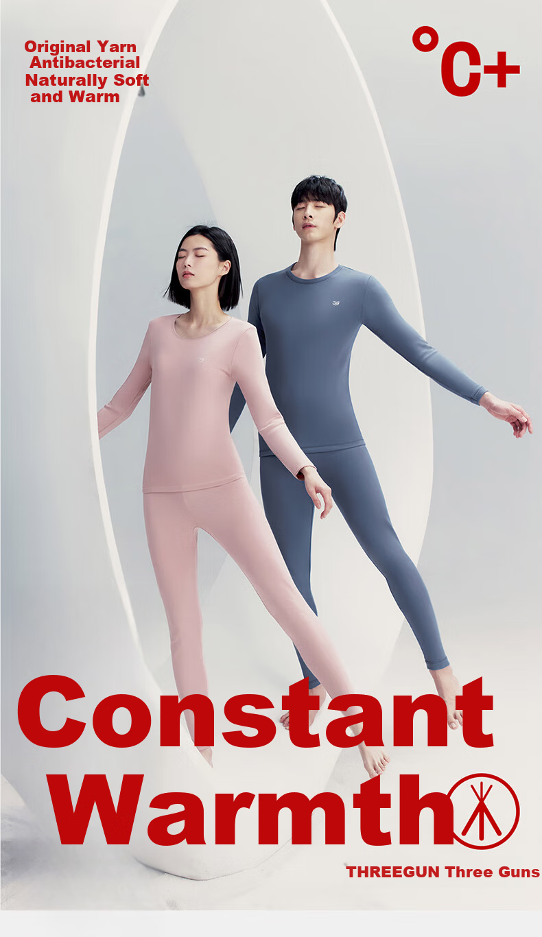 THREEGUN Women's Autumn Underwear Set [Original Yarn Antibacterial], All-Cotton Breathable Round Neck Thermal Underwear, Anti-Static Thick Cotton Sweater Set 1