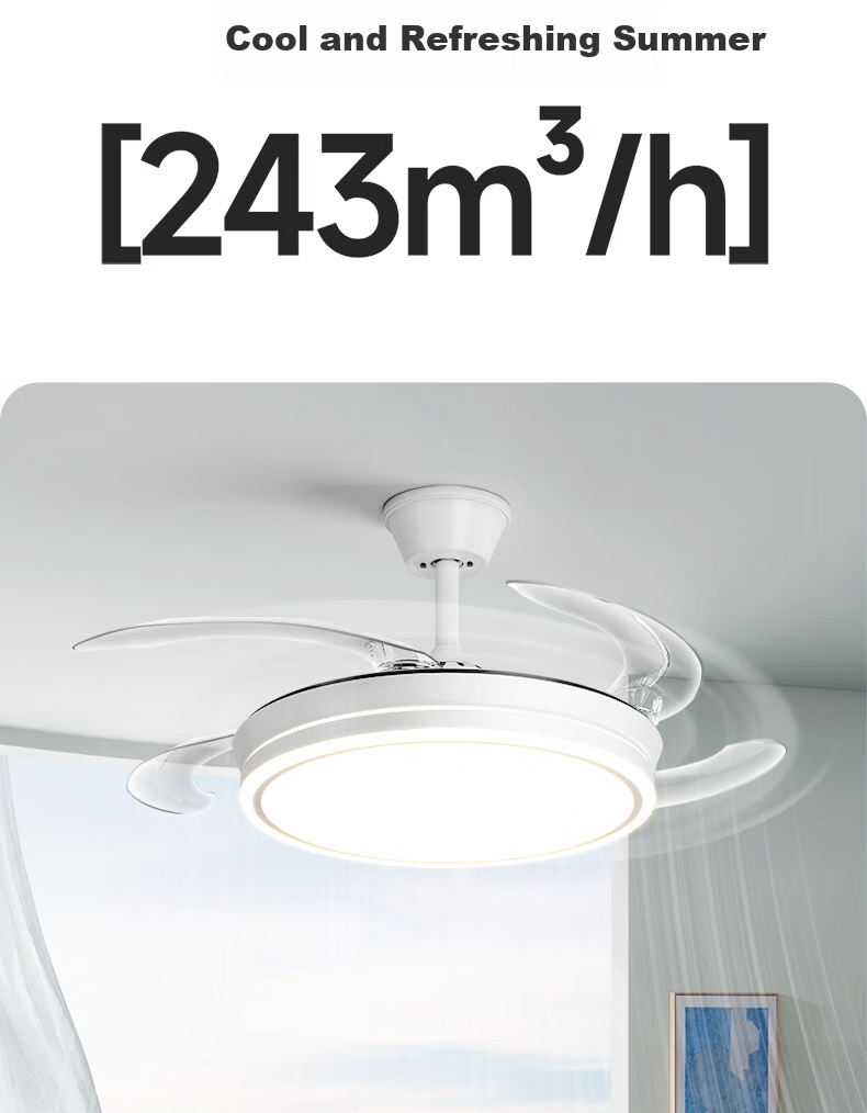 Kuka Invisible Ceiling Fan Light for Living Room and Dining Room Silent Fan Lamp with Rod - Three Colors [Installation Included] 7