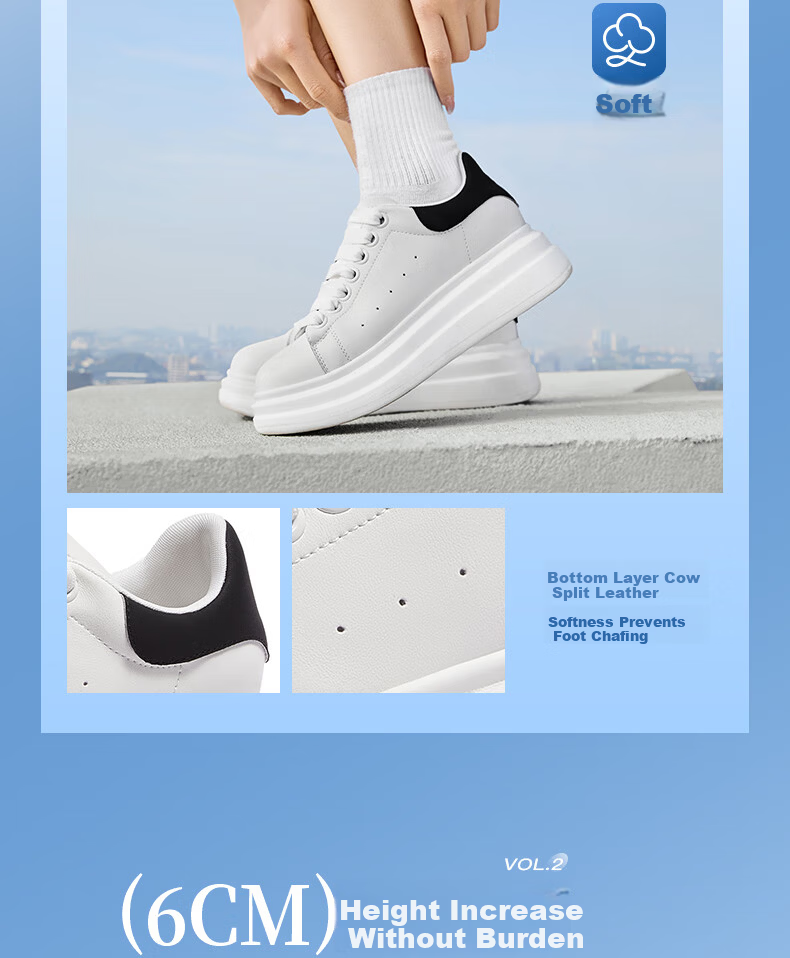 CAMEL Men's Casual Classic White Sneakers Thick Sole Height Increasing Shoes L15S548064 White/Black Size 43 7