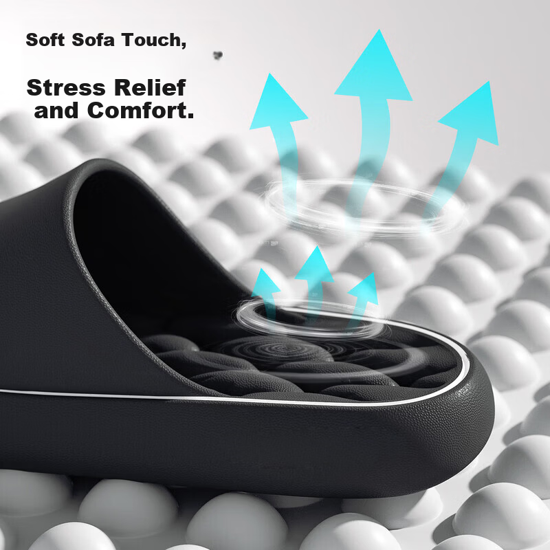 Zhiying Men's and Women's Home Shower Soft Sole Bathroom Couple Non-slip Silent Slippers Black Size 44-45