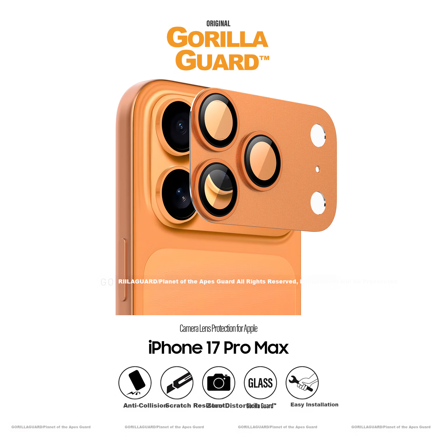 Ape Guard HD Full Coverage Lens Protector for Apple iPhone 17 Pro Max AR Anti-Reflective Ultra-Thin Alloy Tempered Glass Screen Protector Orange