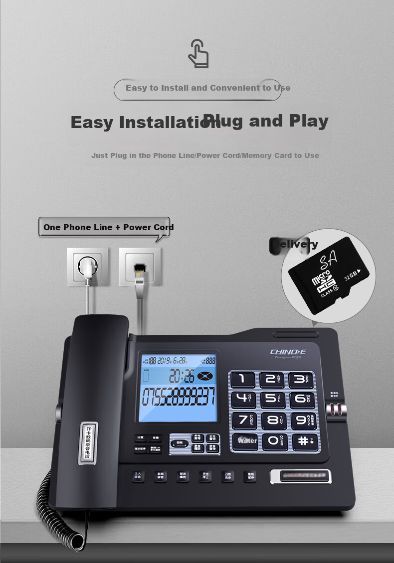 Zhongnuo Recording Landline Phone Smart Automatic Recording 1100 Hours Dual Mode Export Voicemail Hotel Fixed Phone Encrypted G025 Upgrade Version 16GB Card 7