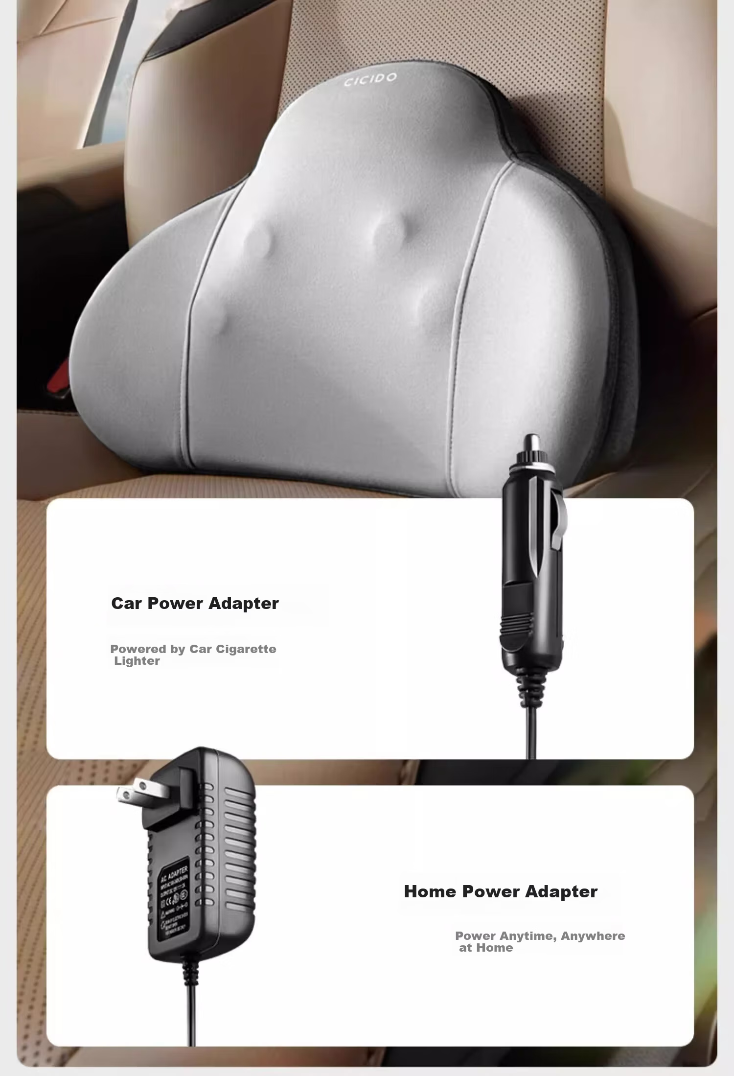 CICIDO Electric Car Lumbar Support Massager Waist Cushion Car Backrest Massage Device Gift for Parents 16