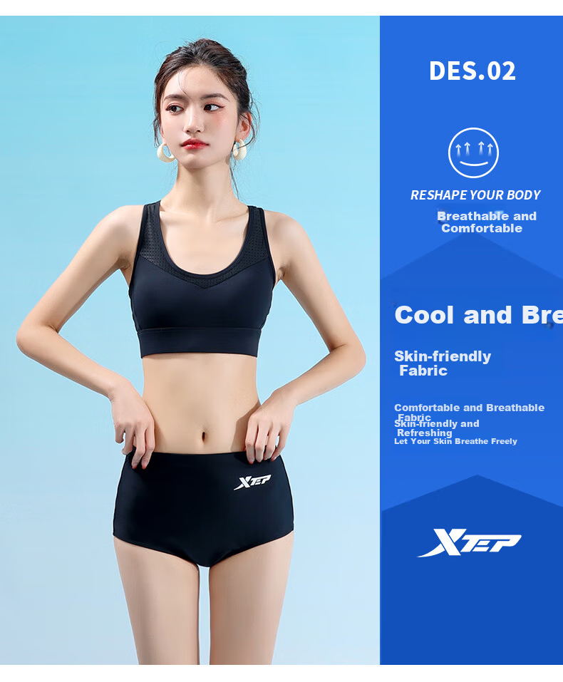 Xtep Women's Swim Shorts Slimming High-Waist One-Piece Tankini Swimwear Sports Training Bathing Suit 5