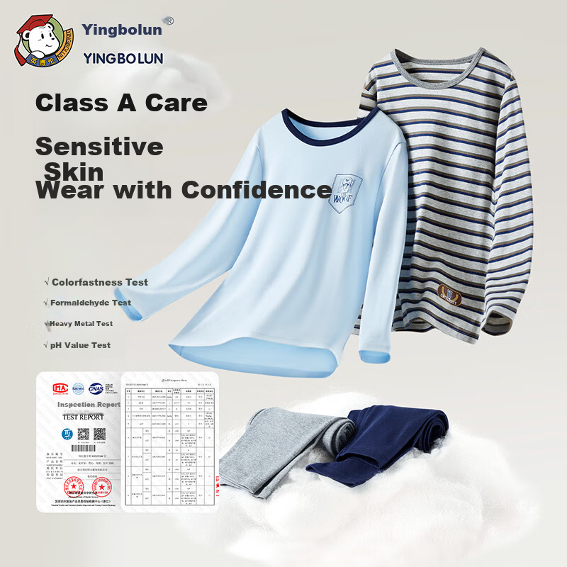 YINGBOLUN Boys' Thin Autumn Long Sleeve Base Shirt Set for Kids, Green Stripes, Size 120