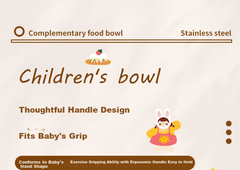 TREEJACK 316L Stainless Steel Single Handle Children's Feeding Bowl Baby Double Layer Anti-Drop and Anti-Scald Rice and Soup Bowl 11