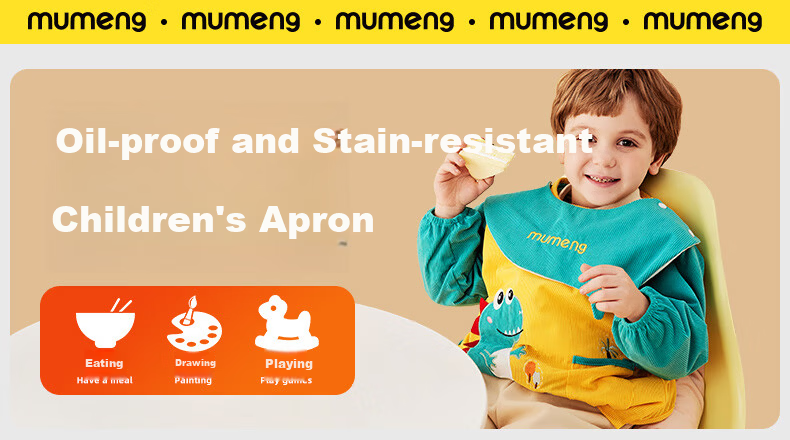 Mumeng Kids Apron Baby Feeding Bib Splash-proof Waterproof Anti-dirty Autumn Winter Reversible Unicorn Size M 1