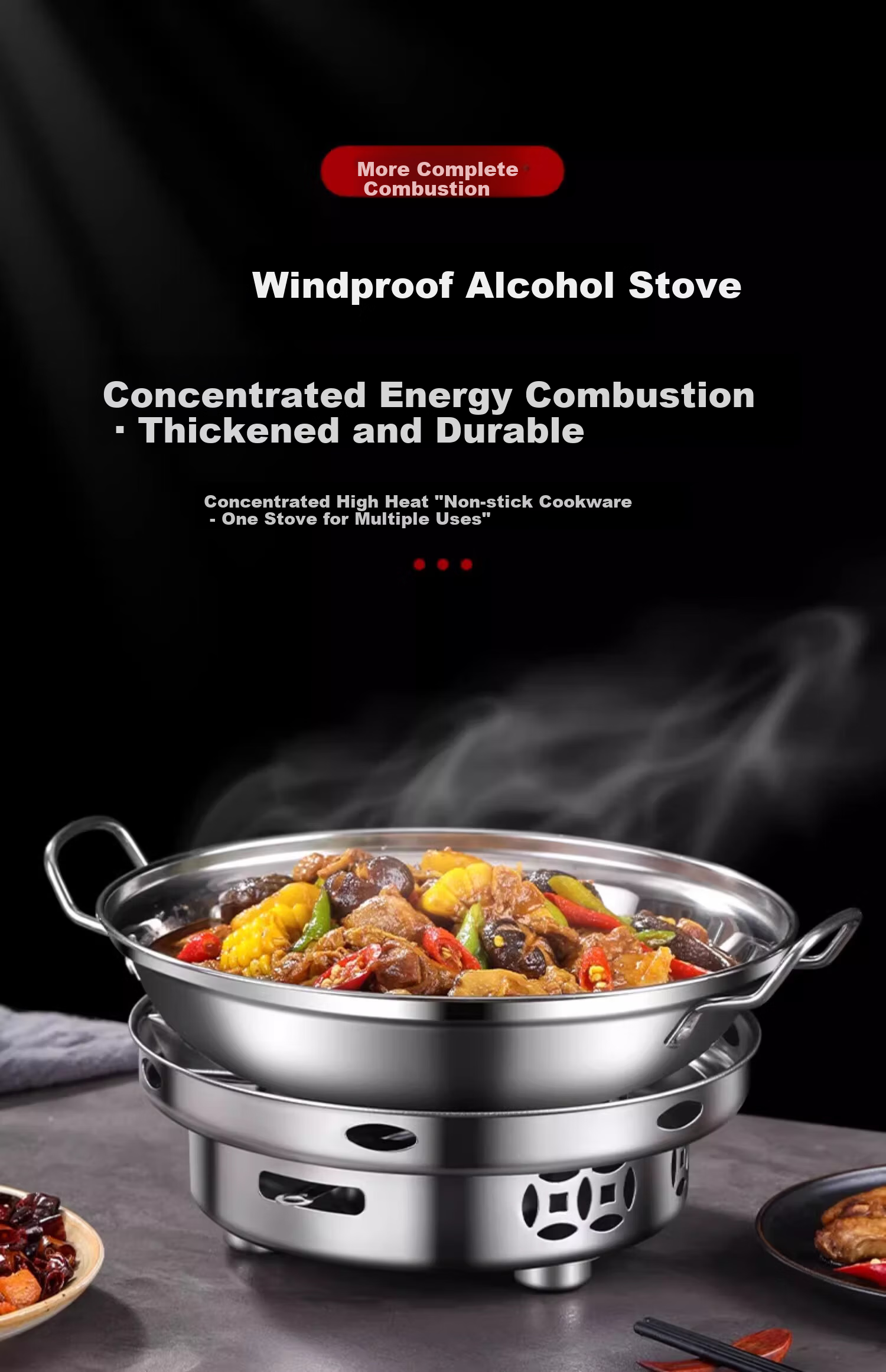 Deming Windproof Alcohol Stove for Dry Pot, Household Small Hot Pot Stove, New Commercial Stainless Steel Pot Base 1