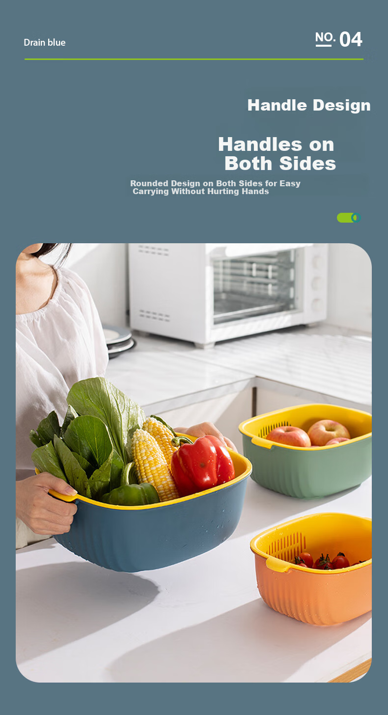 Aomeiyou Double-Layer Plastic Draining Basket Dishwasher Draining Basket Vegetable Washing Basin Household Fruit and Vegetable Basket 6-Piece Set 6