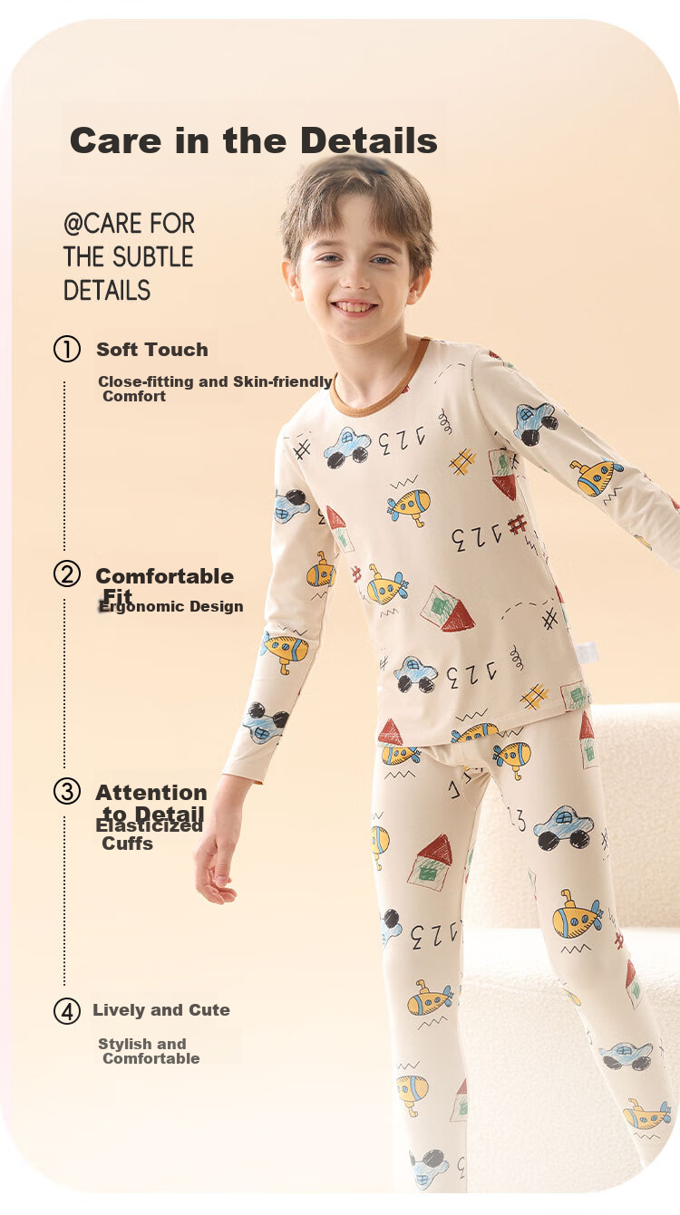 Urban Beauty Children's Thermal Underwear Boys Pure Cotton Autumn Clothes Autumn Pants Big Kids Baby Autumn Winter Youth Cotton Pajama Set 9