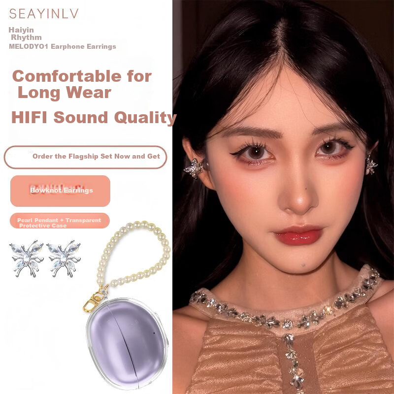 Haiyinlv Melody 01ăExquisite Earrings | Bestsellingă2026 New AI Clip-on Wireless Bluetooth Earphones Sports Long Battery Life Bone Conduction Low Latency Purple