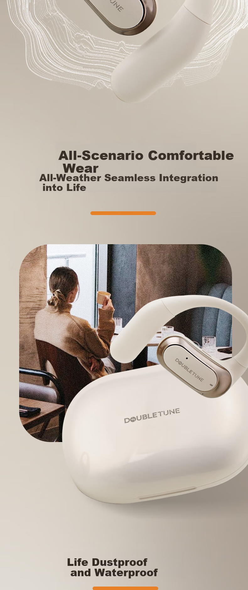 DOUBLE TUNE Cloud Listening Series F1 DT Clip-On Bluetooth Earphones Bone Conduction Open Wireless Headphones for Apple Huawei Xiaomi Obsidian Black 7
