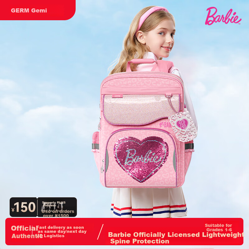 Germ Barbie Backpack for Elementary School Girls Grades 1-6 Lightweight Large Capacity Pink Ergonomic School Bag