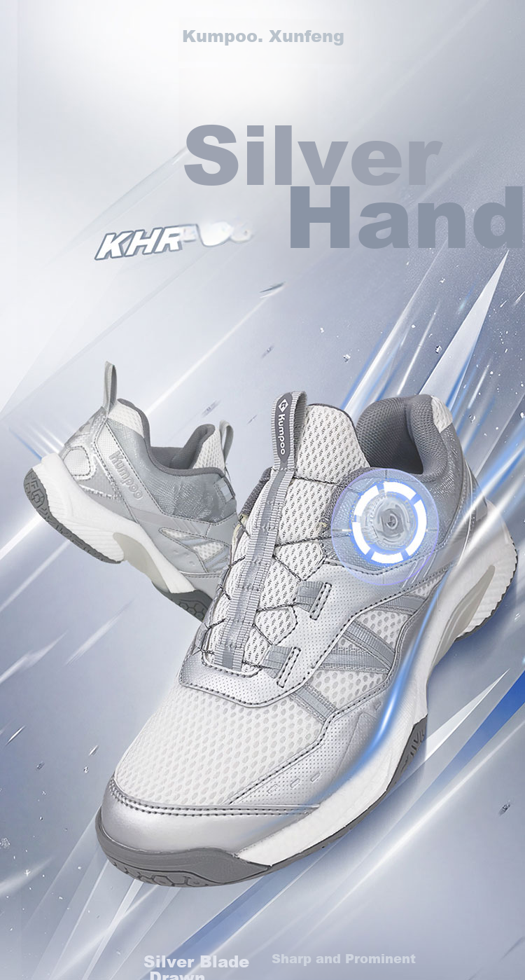 KUMPOO Badminton Shoes, Yinren D68, Unisex, Shock-Absorbing, Non-Slip, Breathable, Xunfeng Button Sneakers, Silver, Size 40 1