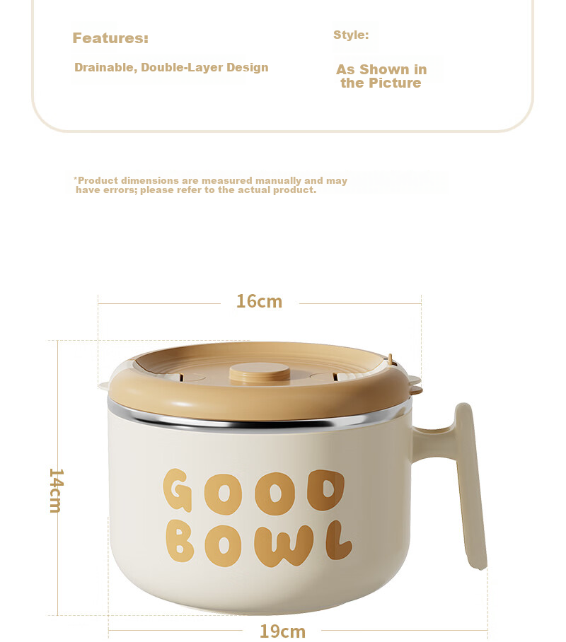 Ymer Large Capacity Stainless Steel Instant Noodle Bowl with Lid and Drainage for Dormitory Students and Office Workers 31
