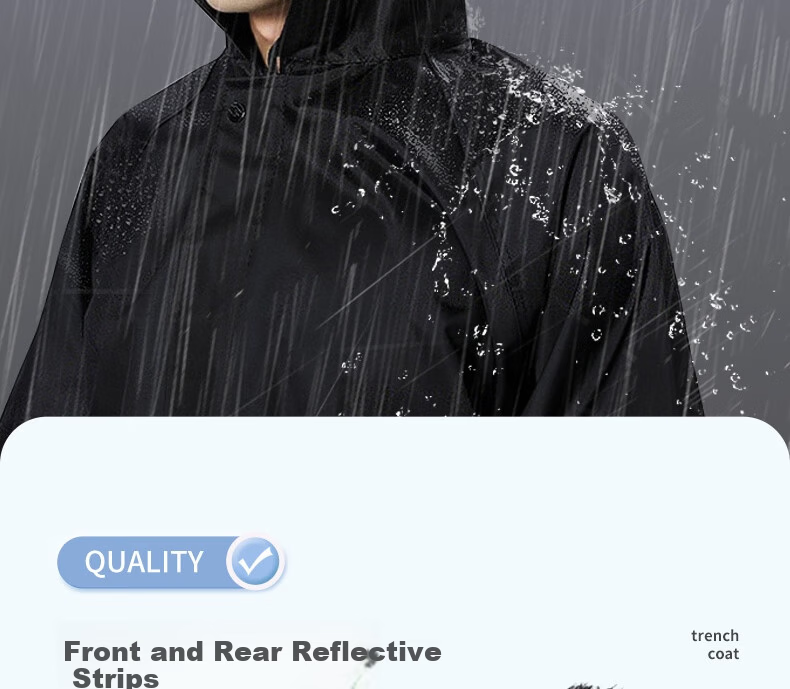 Ansell Long Trench Coat Style Raincoat Adult Long Raincoat Anti-Heavy Rain Flood Reflective Hooded Outdoor Security Duty Construction Labor Rain Poncho Black [3XL Fits 140-170 lbs] 28735 6