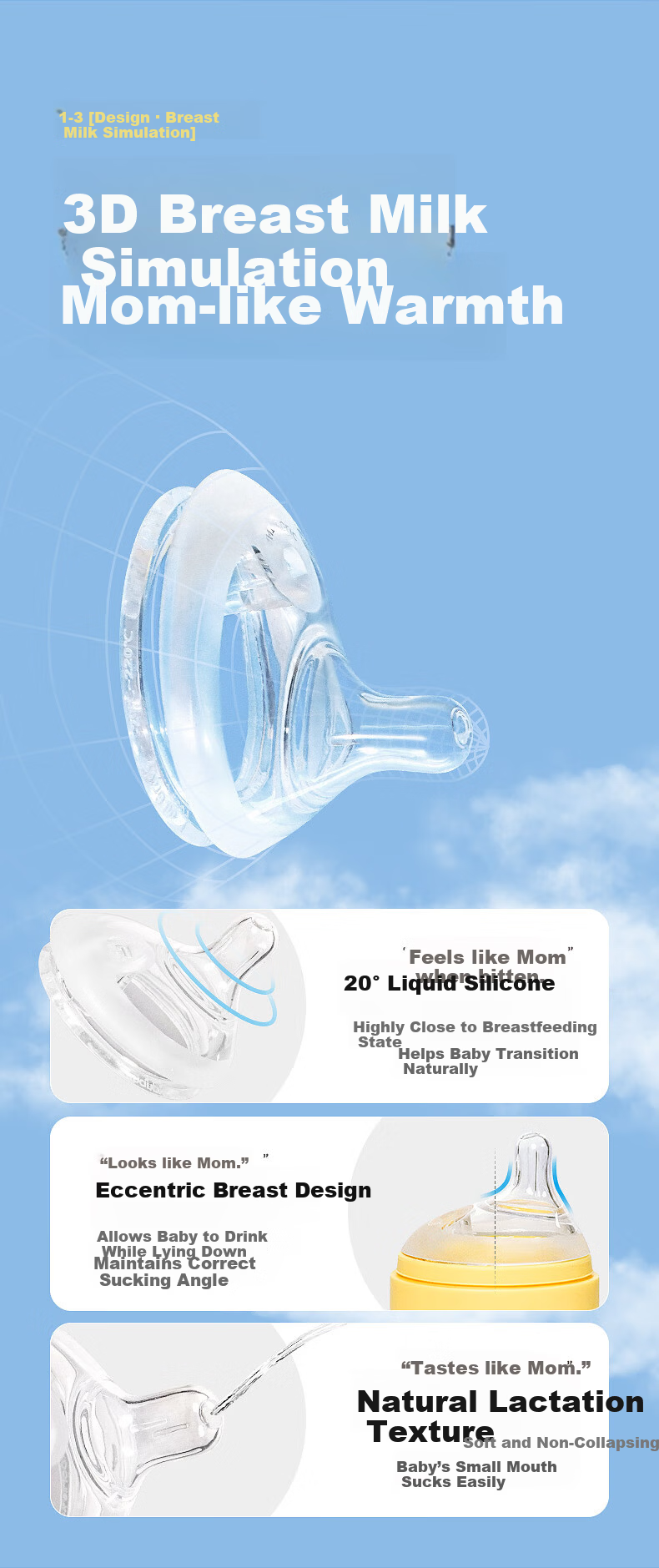 Xiaoyaxiang Bottle-Specific Nipple, Newborn Infant Off-Center Breast-Like Nipple, Wide-Mouth Bottle Accessory (L Size Nipple) 6