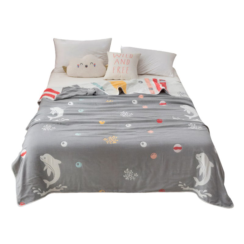 Grace Pure Cotton A-Class Six-Layer Gauze Thickened Towel Blanket Inner and Outer 100% Cotton All-Cotton Gauze Air Conditioning Quilt Blanket Whale Gray