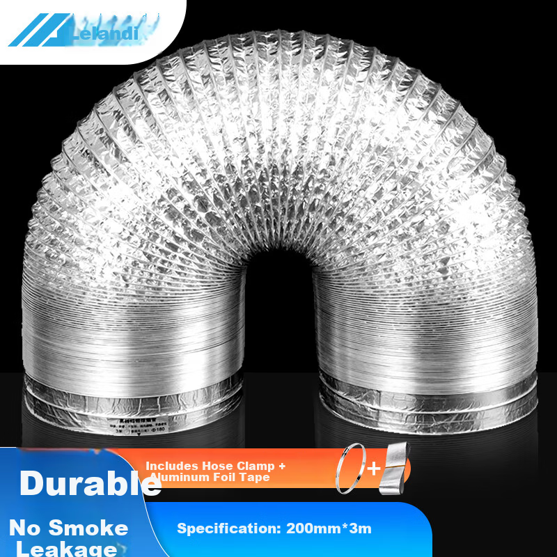 Leland Range Hood Exhaust Pipe Thickened Aluminum Foil Duct Telescopic Flexible Ventilation Hose Diameter 200mm Length 3m L8278