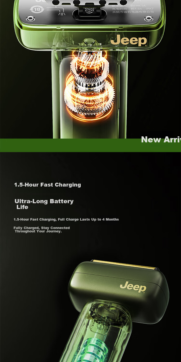 JEEP Electric Shaver Titanium-Coated Reciprocating Smooth Gear Golden Scepter Small Hammer Razor Fast Charging Waterproof Gift for Dad Boyfriend Husband P3 Green 4