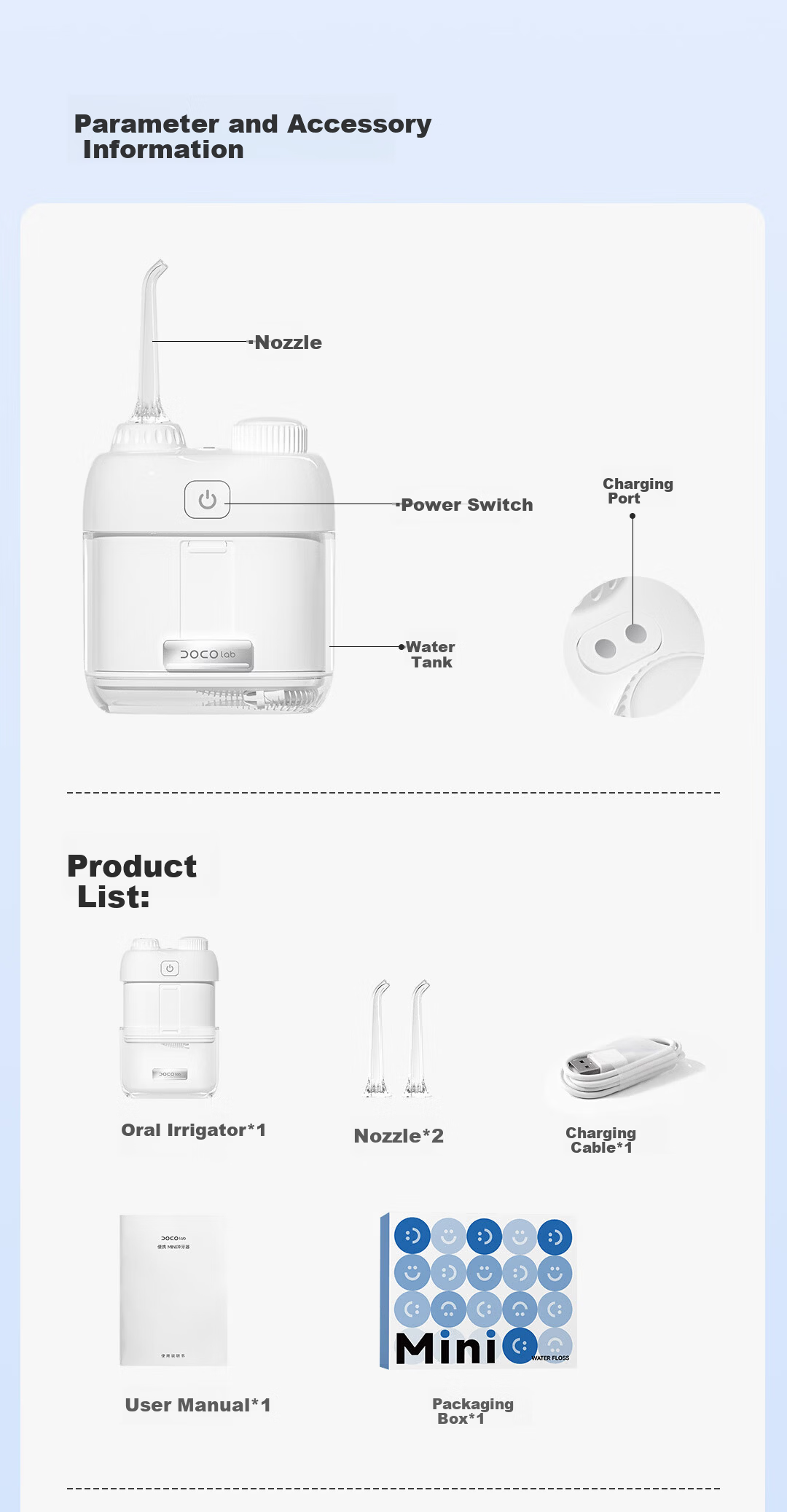 DOCO LAB Electric Oral Irrigator Portable Orthodontic Water Flosser Ultrasonic Teeth Cleaner Tartar Remover Dental Water Jet Tooth Washer Birthday Gift for Girlfriend Boyfriend 12
