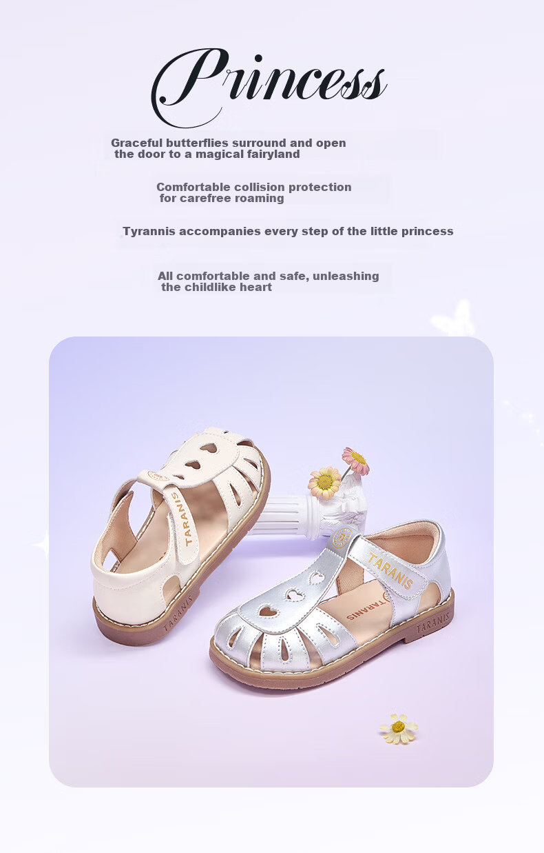 TARANIS Kids Princess Sandals Summer New Girls Soft Sole Anti-Friction Fashion Versatile White Leather Shoes Size 29 2